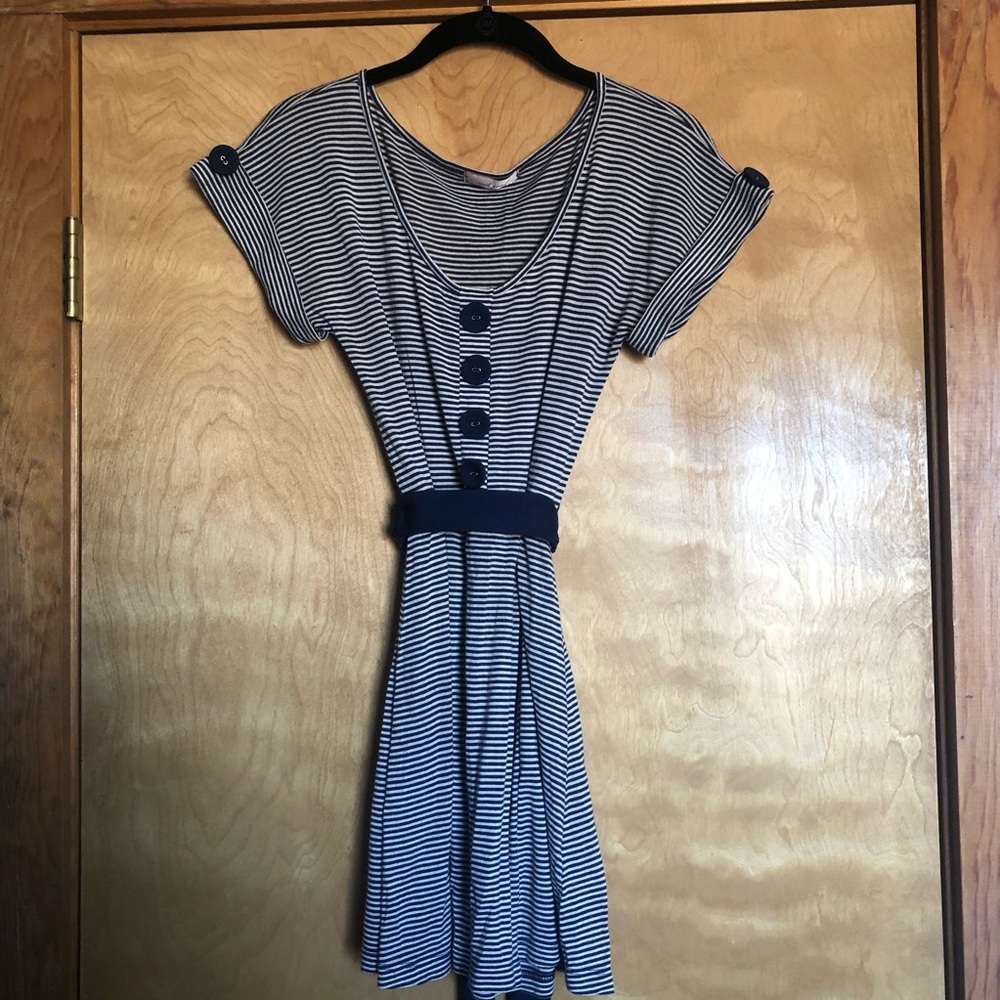 Blue & White Pinstriped Sailor Dress w/ Buttons, sailorcore, nautical